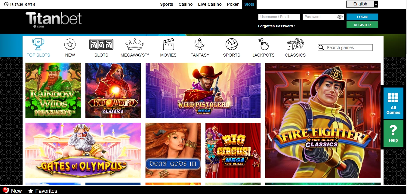 Video slots section in Titanbet bookmaker