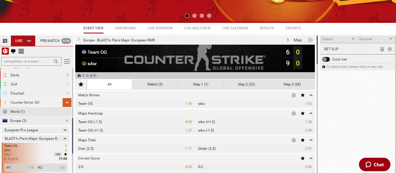 Betting on the outcome of the CS:GO tournament at Red Starsport bookmaker