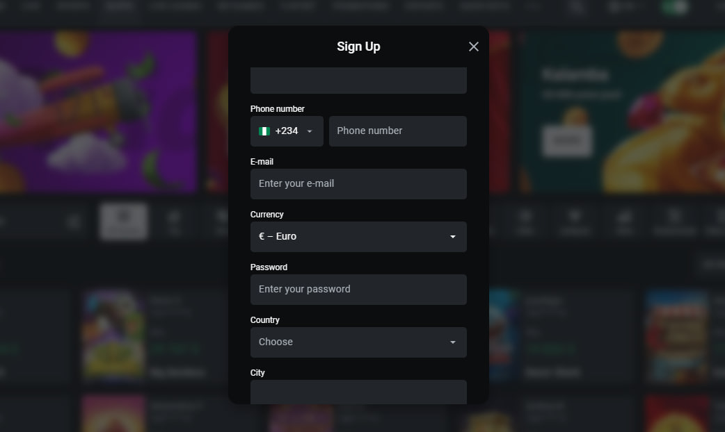 Registration form in the Leonbets bookmaker