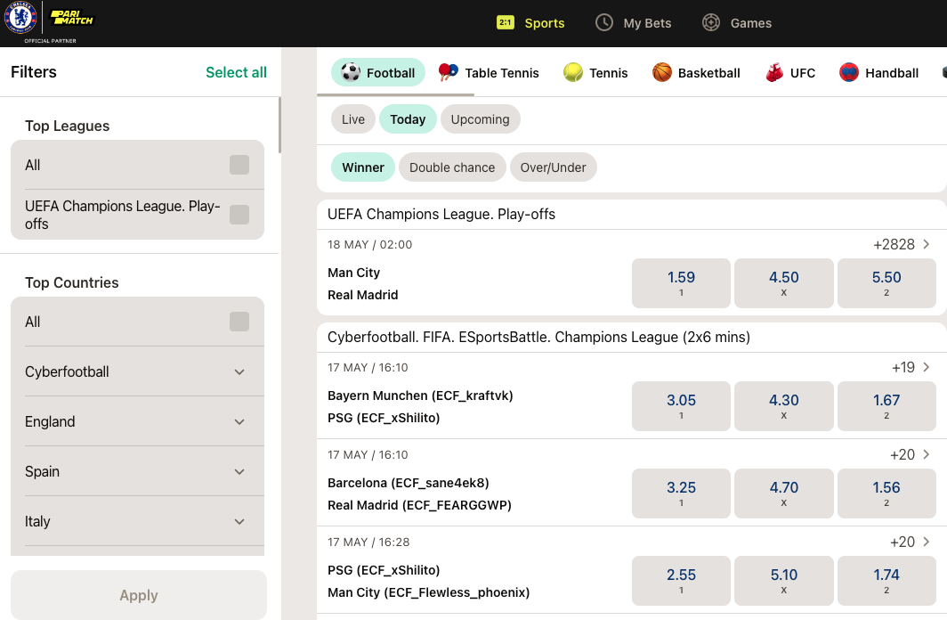 How to Bet on Football (Soccer) on Parimatch?